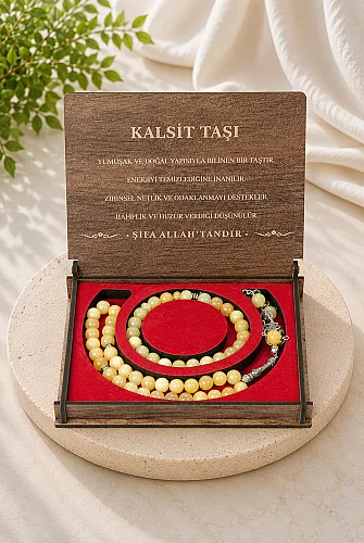 Kalsit Taşı 33 lu Tesbih ve Bileklik Seti – Ahşap Kutulu Şık Hediye Seti - 1