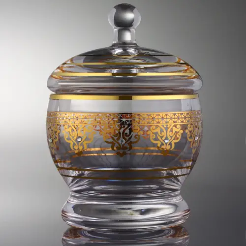 Kapaklı Cam Hediyelik Tas - Ottoman Altın - 1