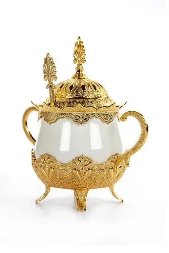Kapaklı ve Kaşıklı Lüks Hediyelik Servis Takımı Gümüş Gold 