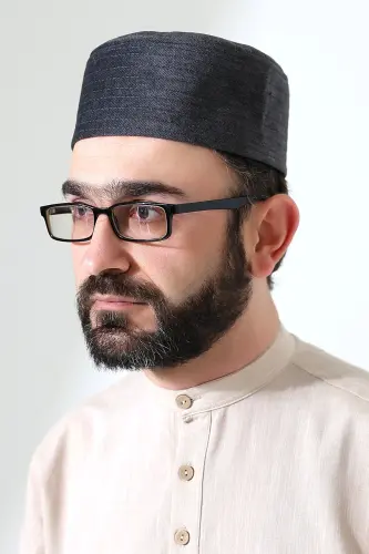 Kapitone Desenli Kadife Kalıp Namaz Takkesi Koyu Gri 