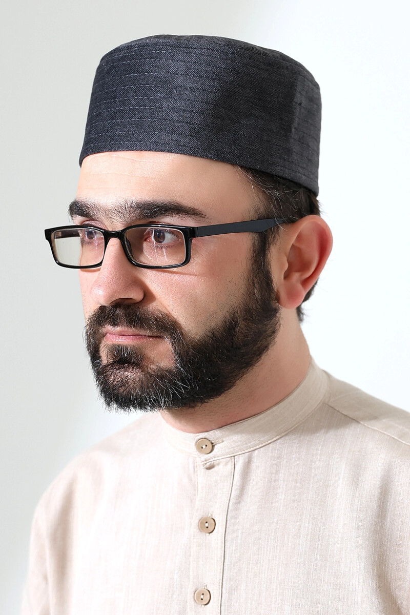 Kapitone Desenli Kadife Kalıp Namaz Takkesi Koyu Gri - ihvanonline