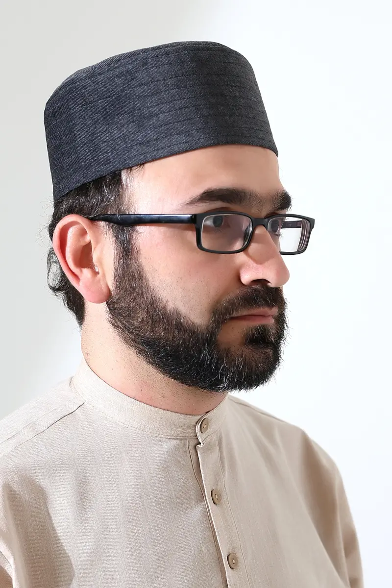 Kapitone Desenli Kadife Kalıp Namaz Takkesi Koyu Gri - 3