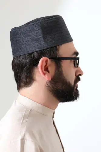 Kapitone Desenli Kadife Kalıp Namaz Takkesi Koyu Gri - 5