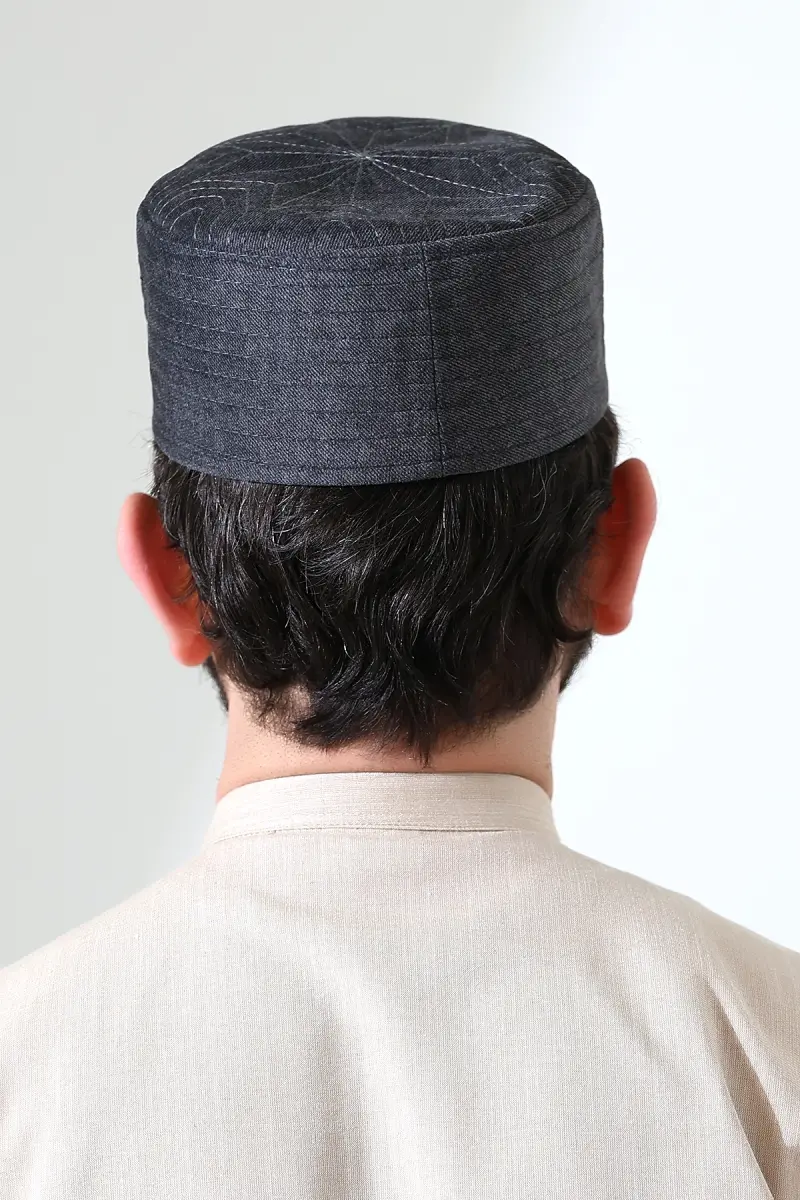 Kapitone Desenli Kadife Kalıp Namaz Takkesi Koyu Gri - 7
