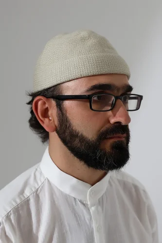 Katlamalı Sade Desen Kışlık Orlon Takke Şapka - Krem - 1