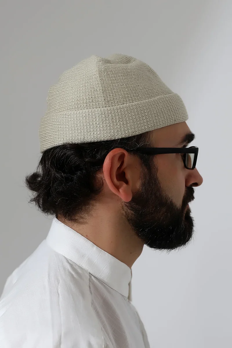 Katlamalı Sade Desen Kışlık Orlon Takke Şapka - Krem - 4