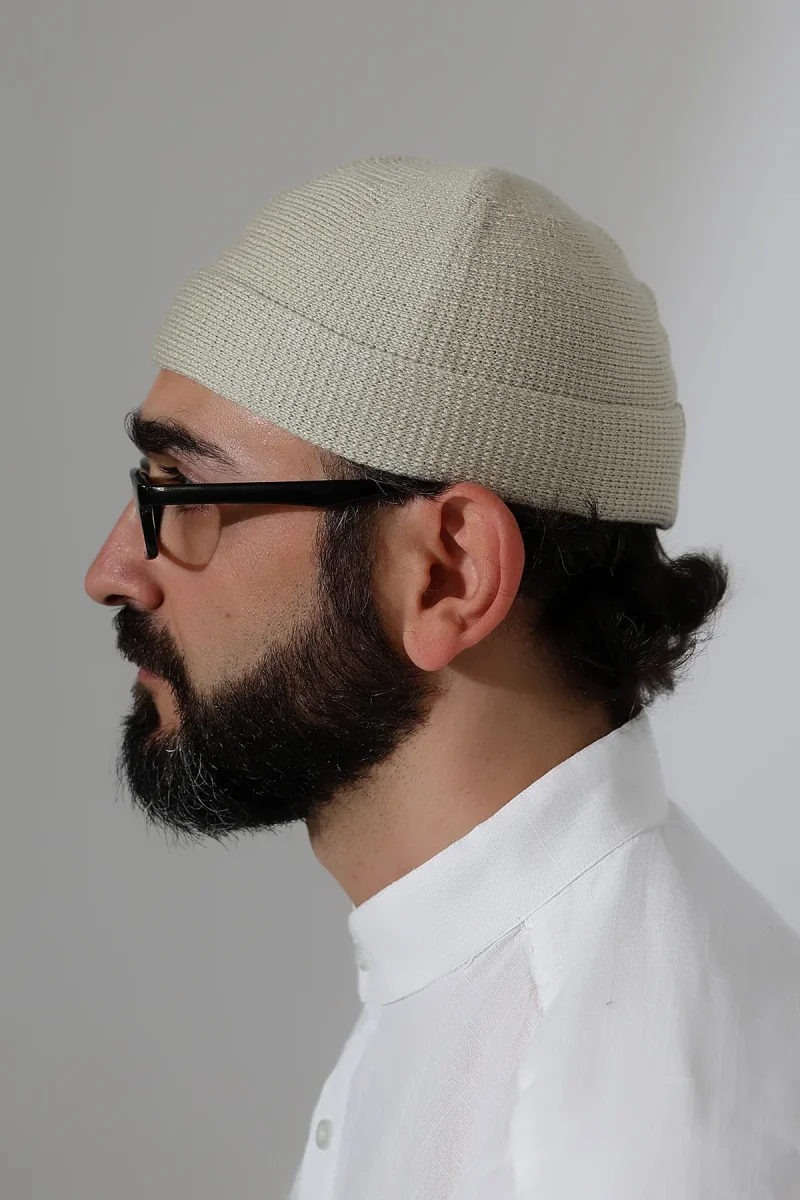 Katlamalı Sade Desen Kışlık Orlon Takke Şapka - Krem - 5
