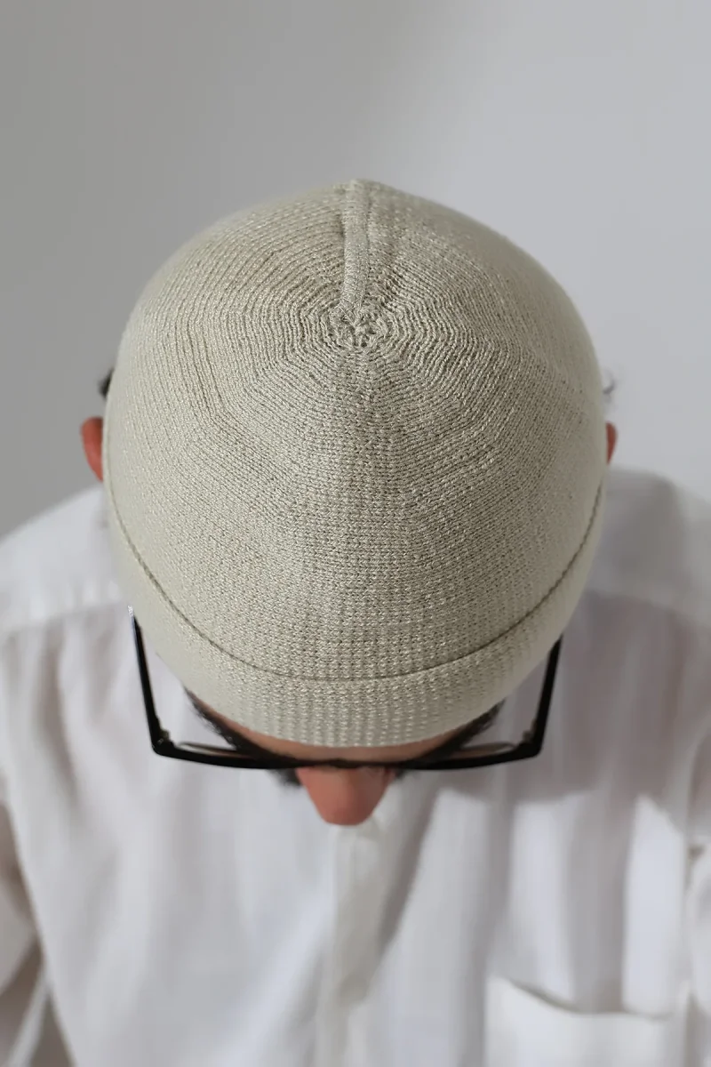 Katlamalı Sade Desen Kışlık Orlon Takke Şapka - Krem - 6