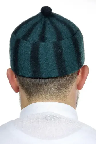 Keçe Yün Takke - Çizgili Yeşil Renk - 3