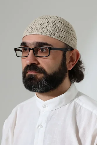 Kehribar Örme Namaz Takkesi, Örgü Motifli Takke Bej 