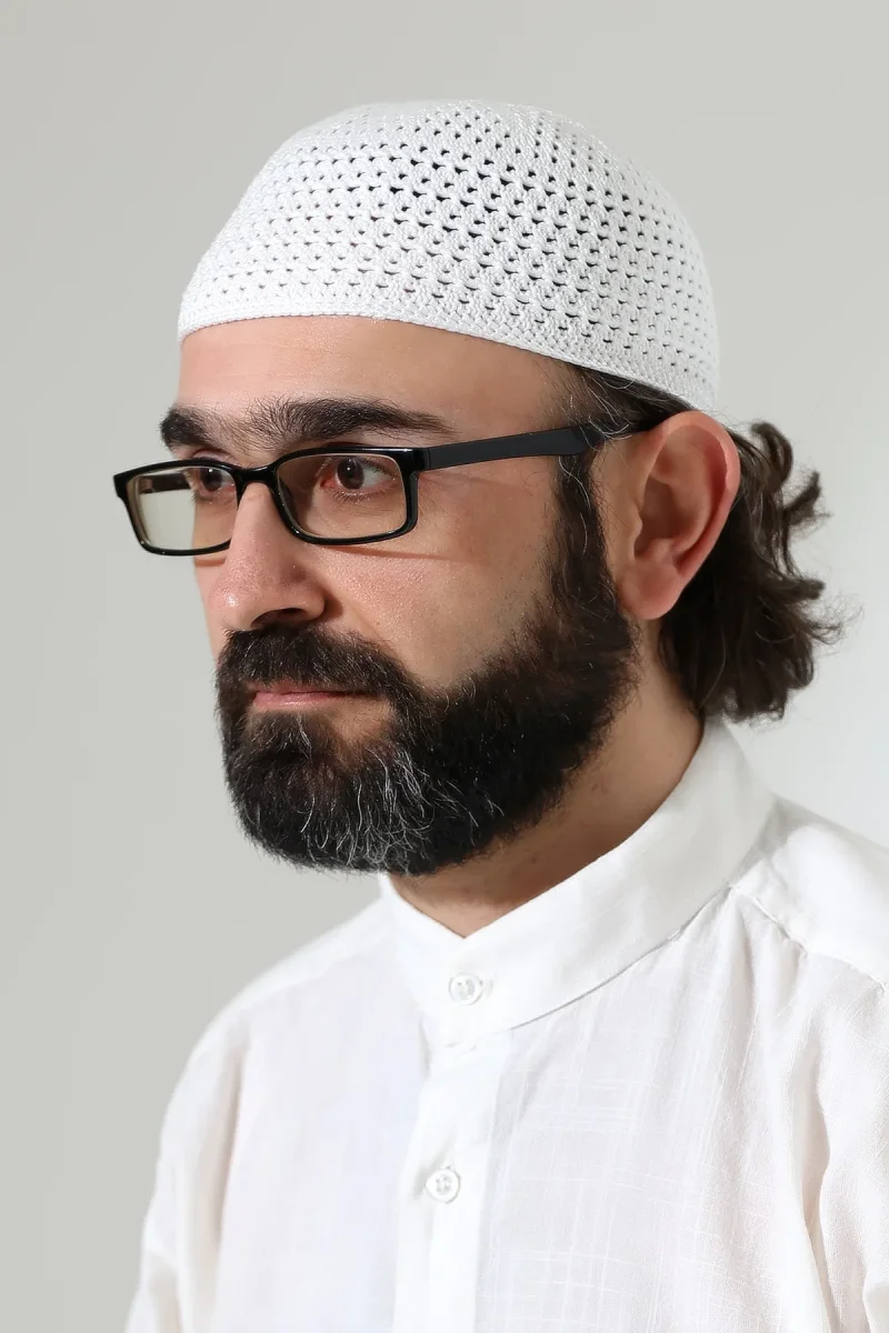 Kehribar Örme Namaz Takkesi, Örgü Motifli Takke Beyaz - 1