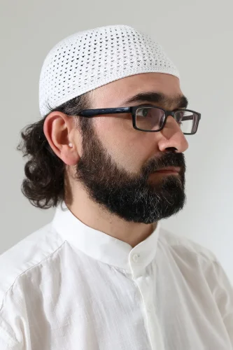 Kehribar Örme Namaz Takkesi, Örgü Motifli Takke Beyaz - ihvanonline (1)