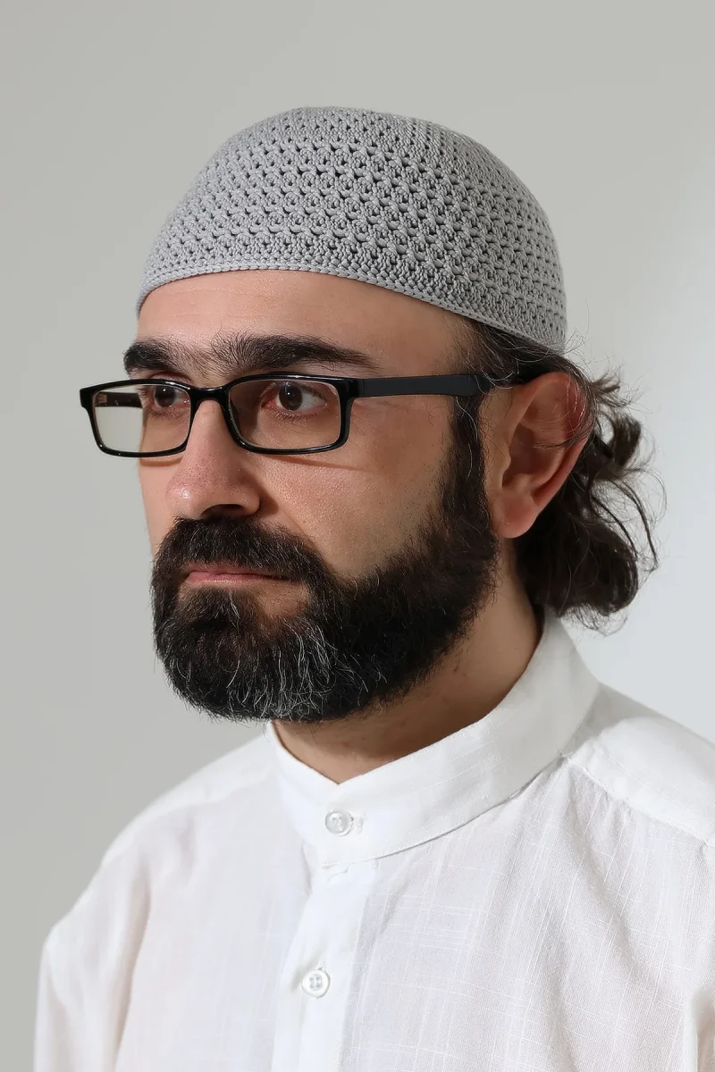 Kehribar Örme Namaz Takkesi, Örgü Motifli Takke Gri - 1