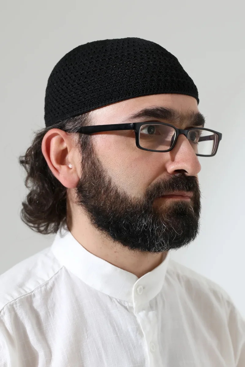 Kehribar Örme Namaz Takkesi, Örgü Motifli Takke Siyah - 2