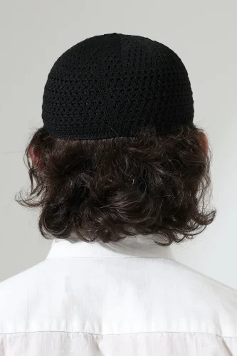 Kehribar Örme Namaz Takkesi, Örgü Motifli Takke Siyah - 7