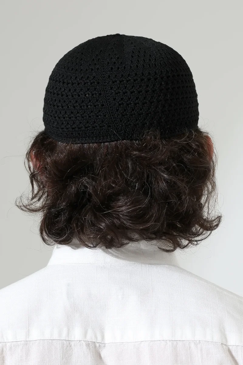 Kehribar Örme Namaz Takkesi, Örgü Motifli Takke Siyah - 7