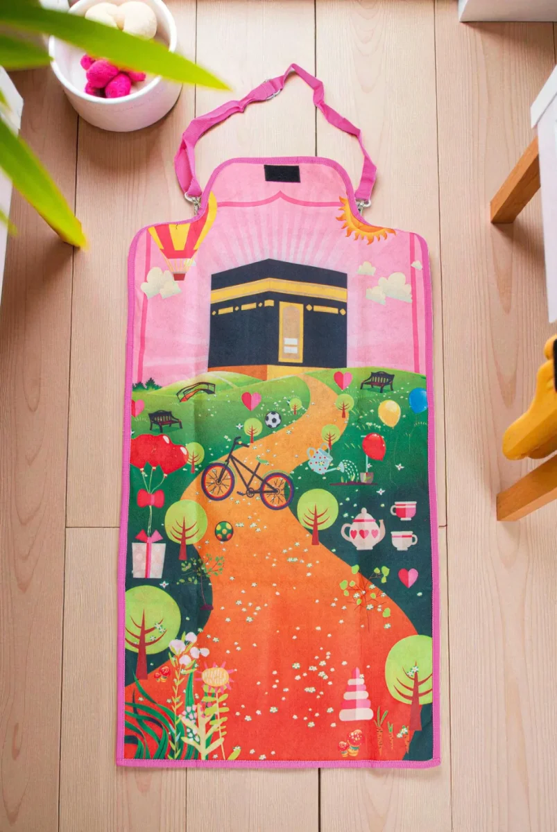 Kendinden Çantalı Katlanabilir Kız Çocuk Seccadesi, Seyyar Askılı - Pembe - 1