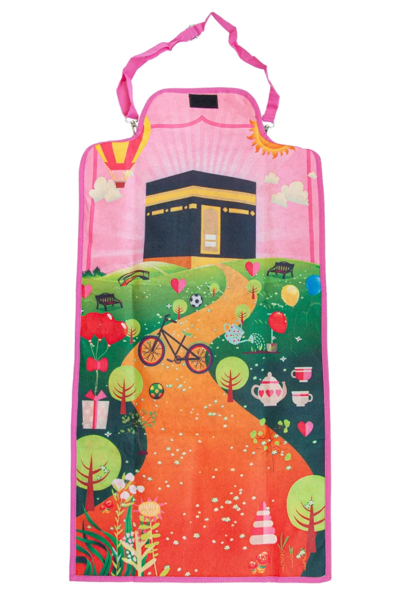 Kendinden Çantalı Katlanabilir Kız Çocuk Seccadesi, Seyyar Askılı - Pembe - 5