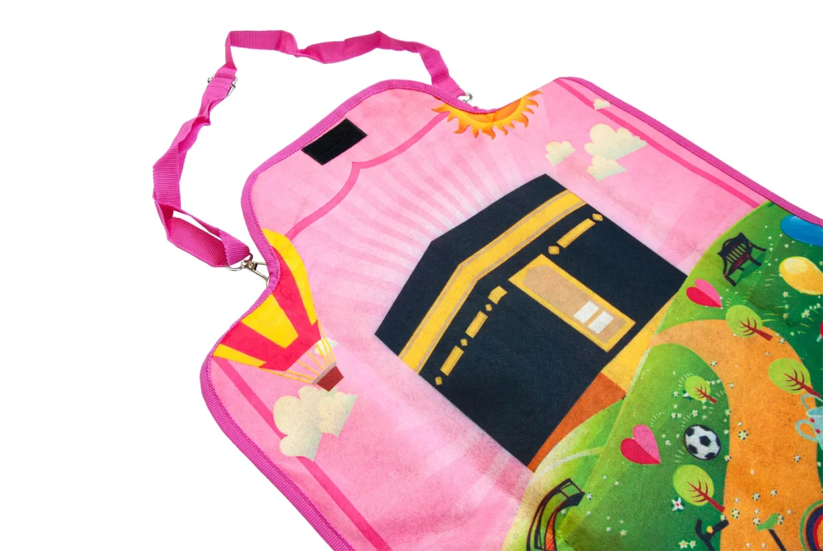 Kendinden Çantalı Katlanabilir Kız Çocuk Seccadesi, Seyyar Askılı - Pembe - 6