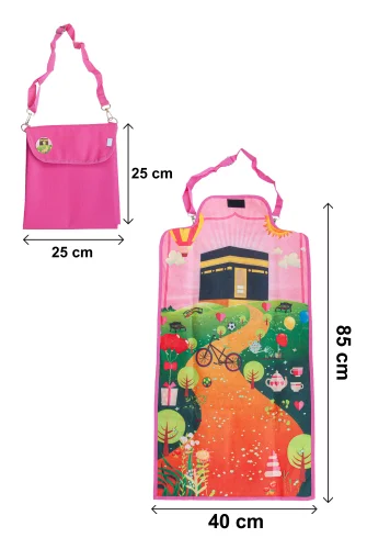 Kendinden Çantalı Katlanabilir Kız Çocuk Seccadesi, Seyyar Askılı - Pembe - 7