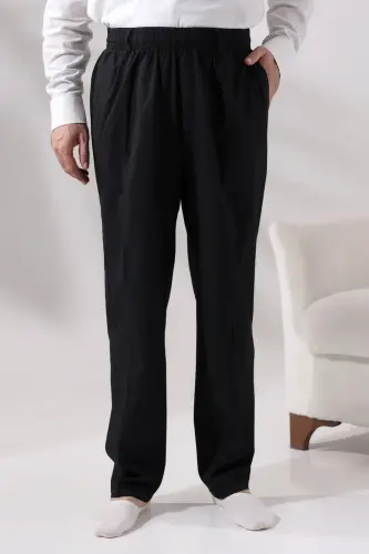 Erkek Siyah Rahat Kesim Beli Lastikli Keten Hac ve Umre Şalvar Pantolon - ihvanonline (1)