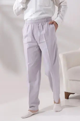 Erkek Taş Rahat Kesim Beli Lastikli Keten Hac ve Umre Şalvar Pantolon 