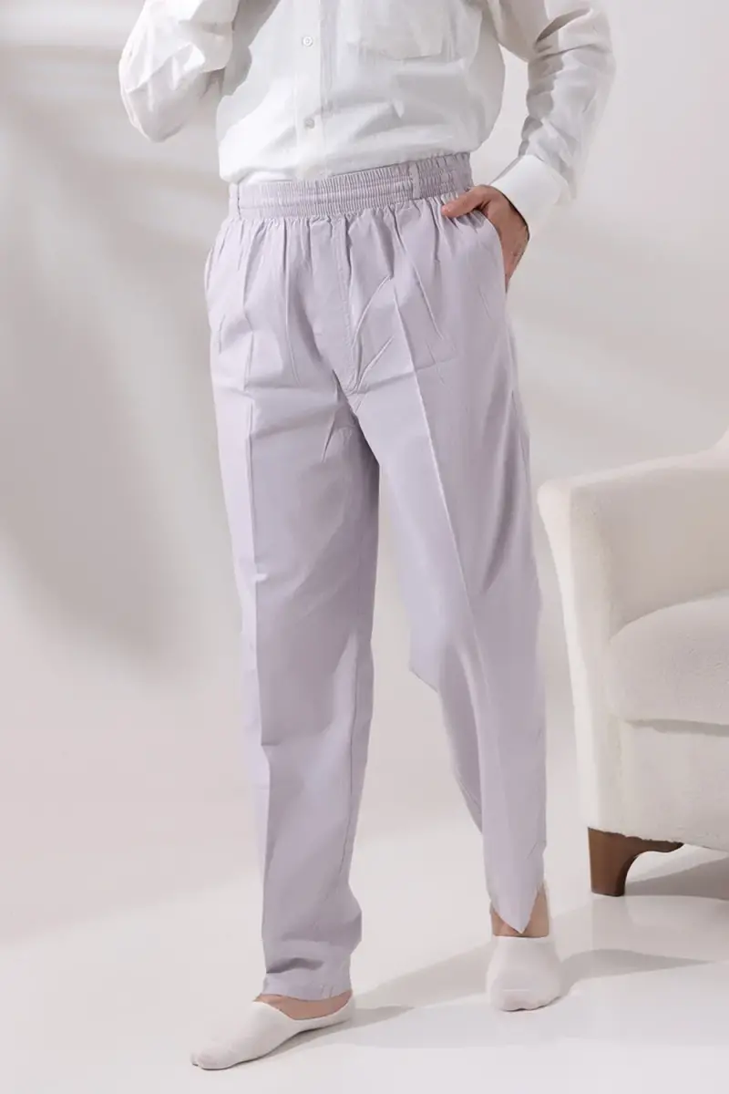 Erkek Taş Rahat Kesim Beli Lastikli Keten Hac ve Umre Şalvar Pantolon - 1