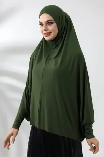 Khaki Ready Practical Sultanbaş Hijab Sleeve Combed Cotton Soufflé Scarf Hijab - 4