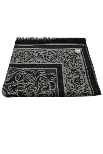 Kıbleyi Gösteren Pusulalı Siyah Seccade 