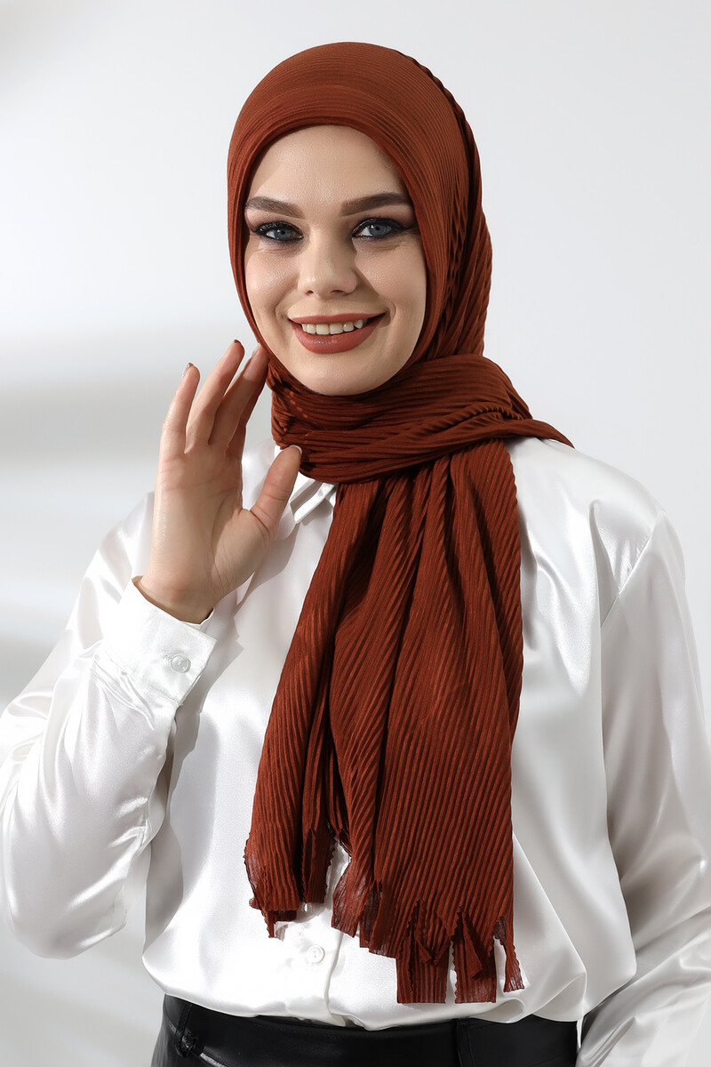 Kiremit Tesettür Hazır Pratik Fitilli Pamuklu Şal - 1