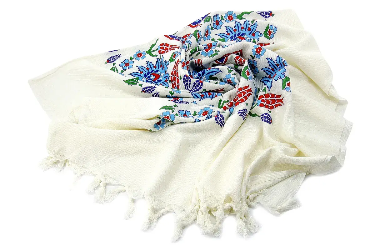 Kırmızı Lale Çini Baskılı Pamuk Bambu Peştemal - 3