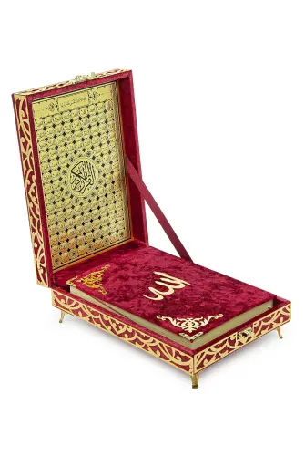 Kırmızı Özel Kadife Kaplı Kutulu Orta Boy Kuranı Kerim Seti - ihvanonline (1)