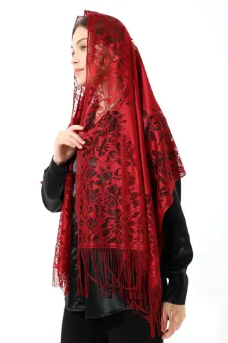 Kırmızı Püsküllü Tül Şal Mevlüt Örtüsü - ihvanonline (1)