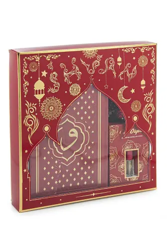 Kırmızı Vav Desenli Termo Deri Arapça Kuranı Kerim ve Seccade Seti - ihvanonline (1)