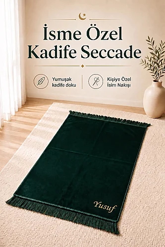Kişiye Özel İsim Nakışlı Kadife Seccade ve İsimli Kadife Yasin Hediye Seti – Yeşil - ihvanonline (1)