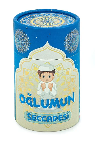 Kişiye Özel İsimli Çocuk Seccadesi Tesbihli Silindir Kutulu – Oğlumun Seccadesi Mavi - 3