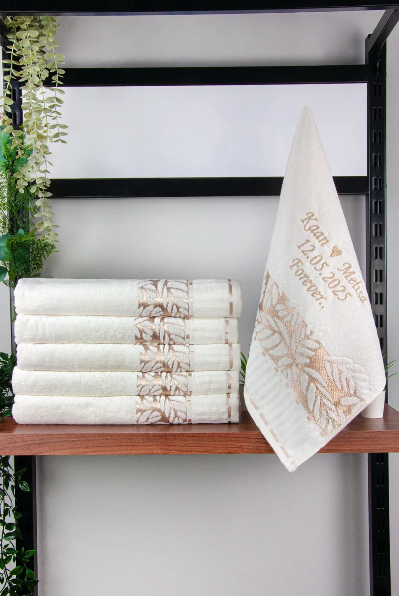 Kişiye Özel İsimli Nakışlı Havlu, Jakarlı %100 Pamuklu Çeyizlik Gelin Damat Havlusu - 2