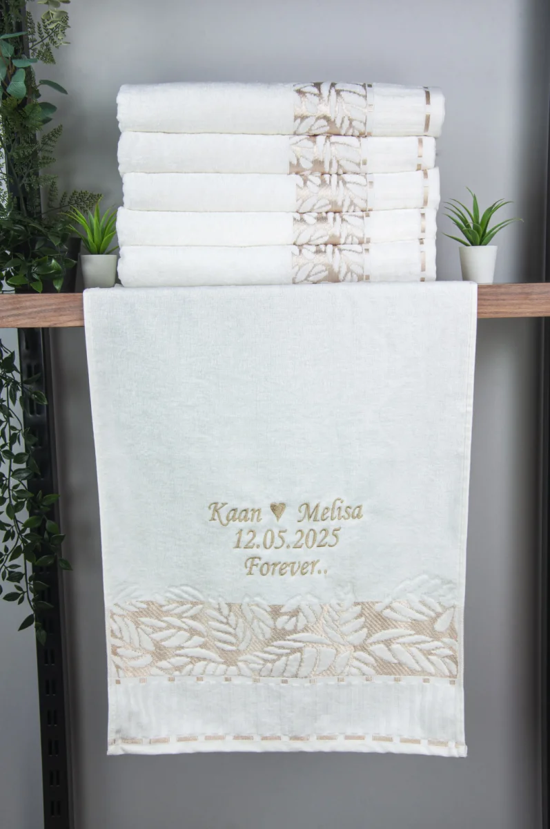 Kişiye Özel İsimli Nakışlı Havlu, Jakarlı %100 Pamuklu Çeyizlik Gelin Damat Havlusu - 4