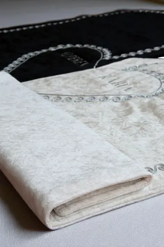 Kişiye Özel İsimli Kalpli Seccade Gelin Damat Bohçası Çift Seccadesi Tesbihli Çeyizlik Hediyelik Set - Gri - 5