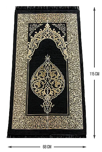 Kişiye Özel Kadife Kaplı Vav Desenli İsimli Kuranı Kerim Seccade Sandıklı Hediye Seti - Siyah - 8