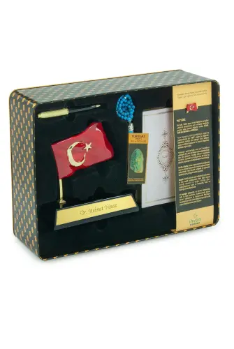  Kişiye Özel Ofis Masaüstü Türk Bayraklı İsimlik, Kuranı Kerim, Kalem, Rozet ve Tesbih Kurumsal Hediyelik Set - 6