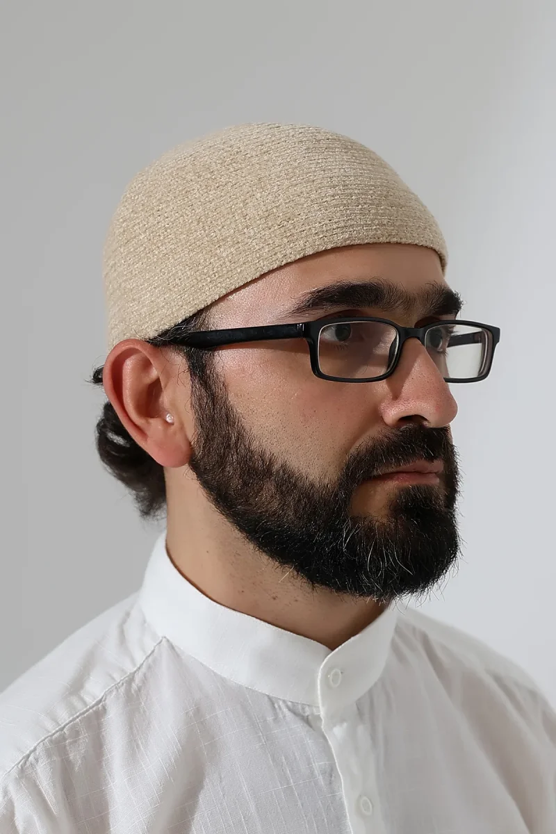 Kışlık Kadife Takke Düz Desen - Krem - 1