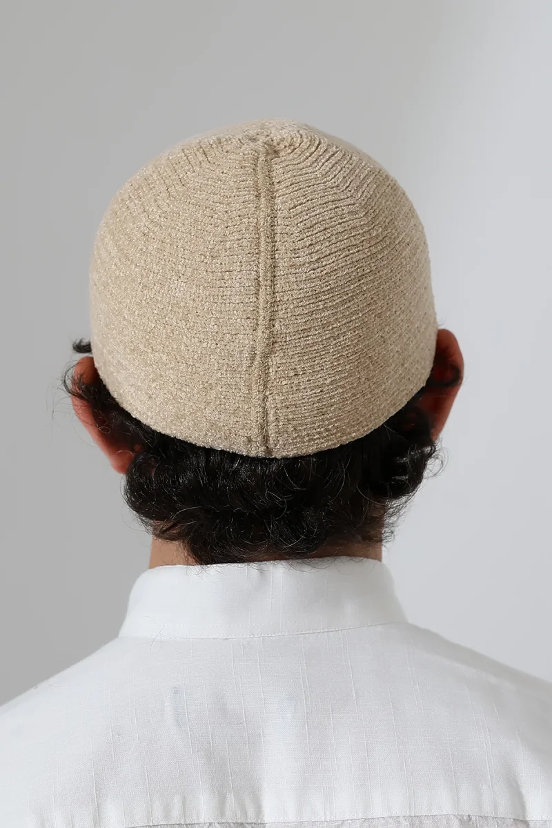 Kışlık Kadife Takke Düz Desen - Krem - 7