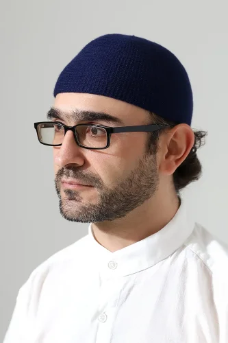 Kışlık Kadife Takke Düz Desen - Lacivert - 1