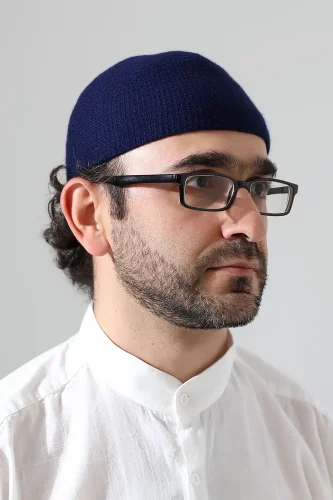 Kışlık Kadife Takke Düz Desen - Lacivert - 4