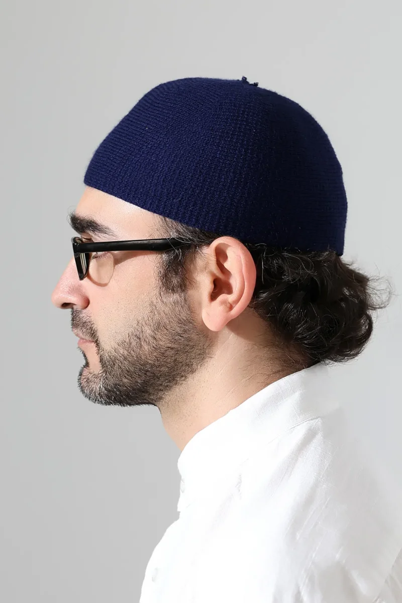 Kışlık Kadife Takke Düz Desen - Lacivert - 5