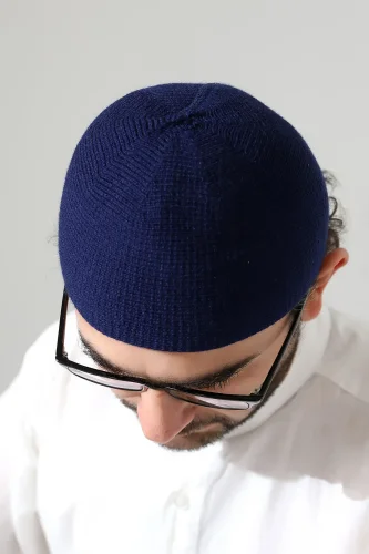 Kışlık Kadife Takke Düz Desen - Lacivert - 6