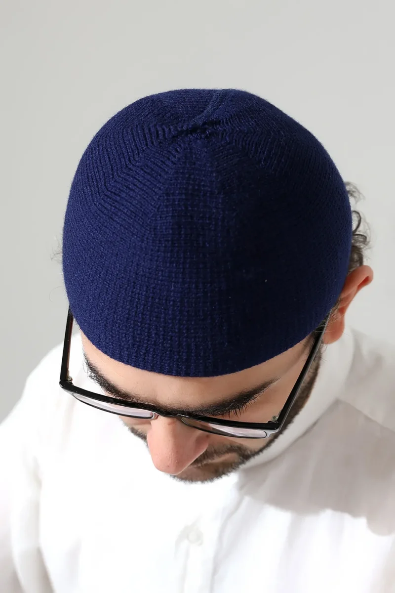 Kışlık Kadife Takke Düz Desen - Lacivert - 6