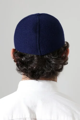 Kışlık Kadife Takke Düz Desen - Lacivert - 7