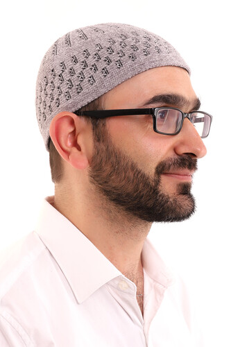 Kışlık Kadife Takke Hasır Desenli - Gri 